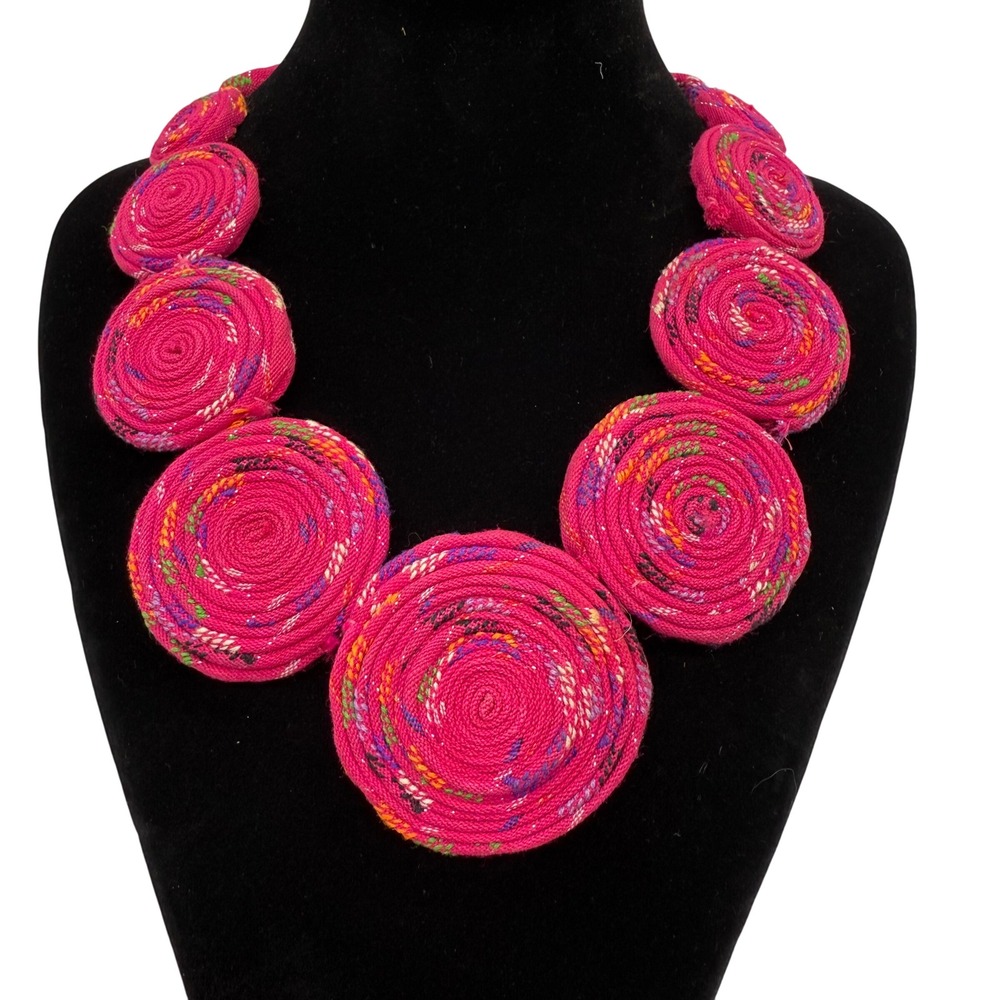 Pink Fabric Coil Statement‎ Necklace Runway Bohemian Festival unique Barbiecore